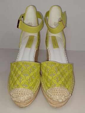 Franco Sarto Marsha Vibrant Lime Green Espadrille Wedge Sandals with Ankle Strap